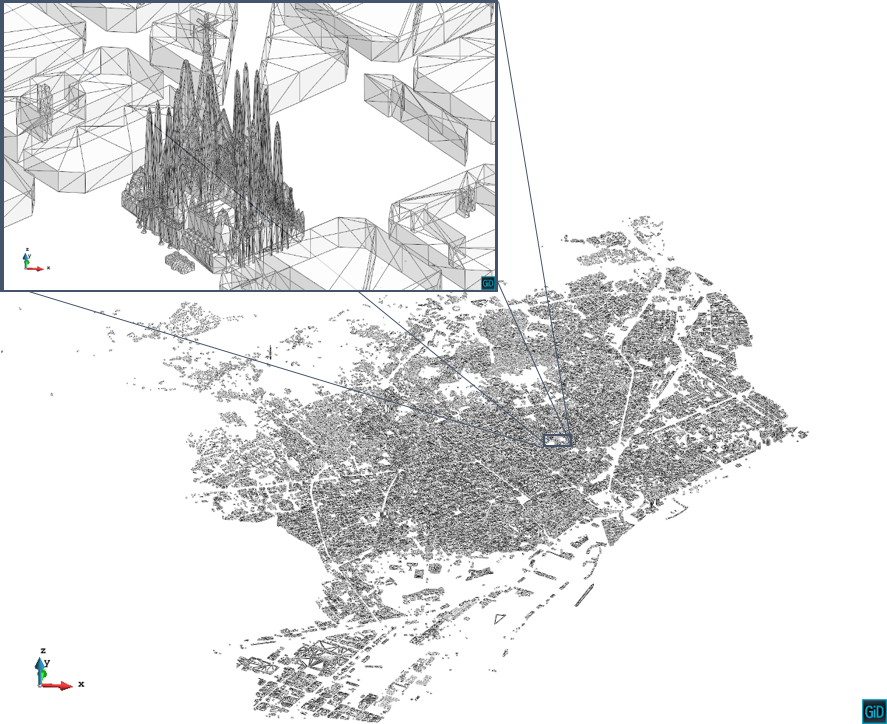 Barcelona buildings layer given by 797k surfaces.