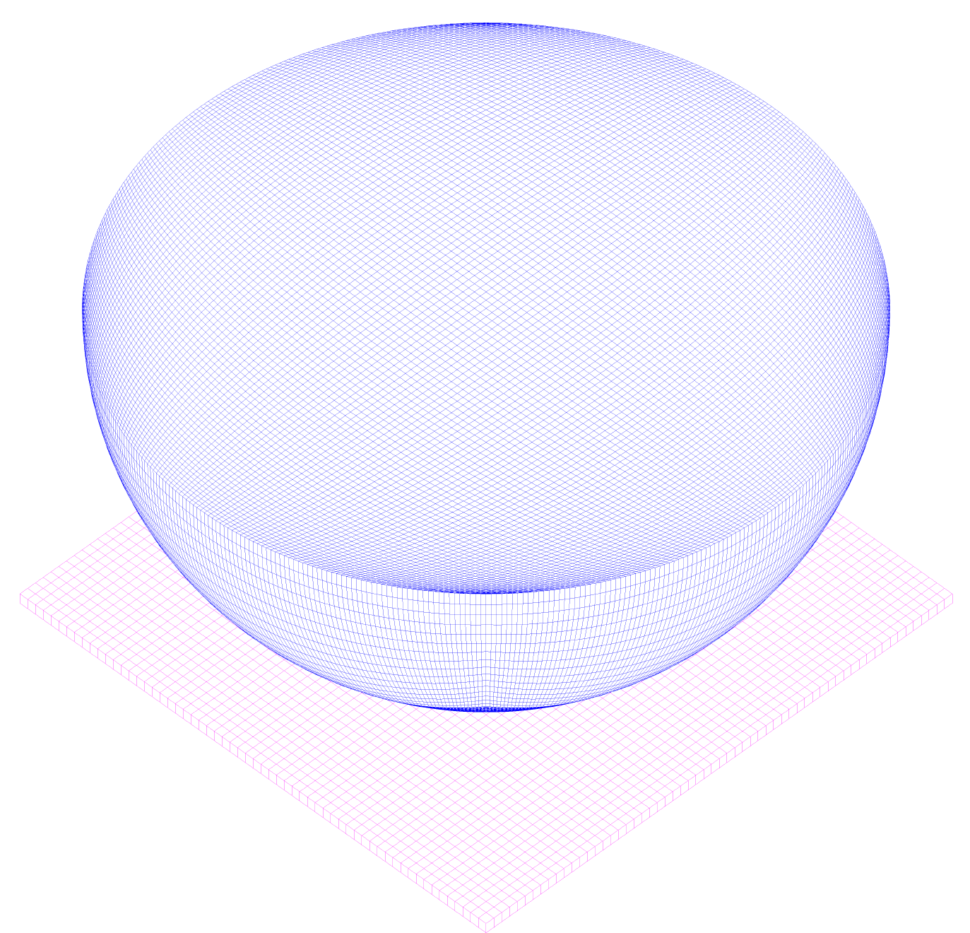 Mesh considered for the 3D Hertz plane-sphere benchmark